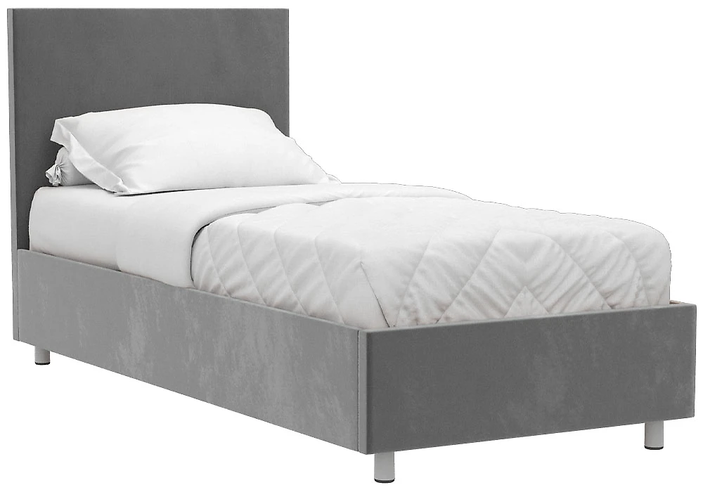 Серая односпальная кровать Белла 90х200 с ламелями Плюш Лайт Грей